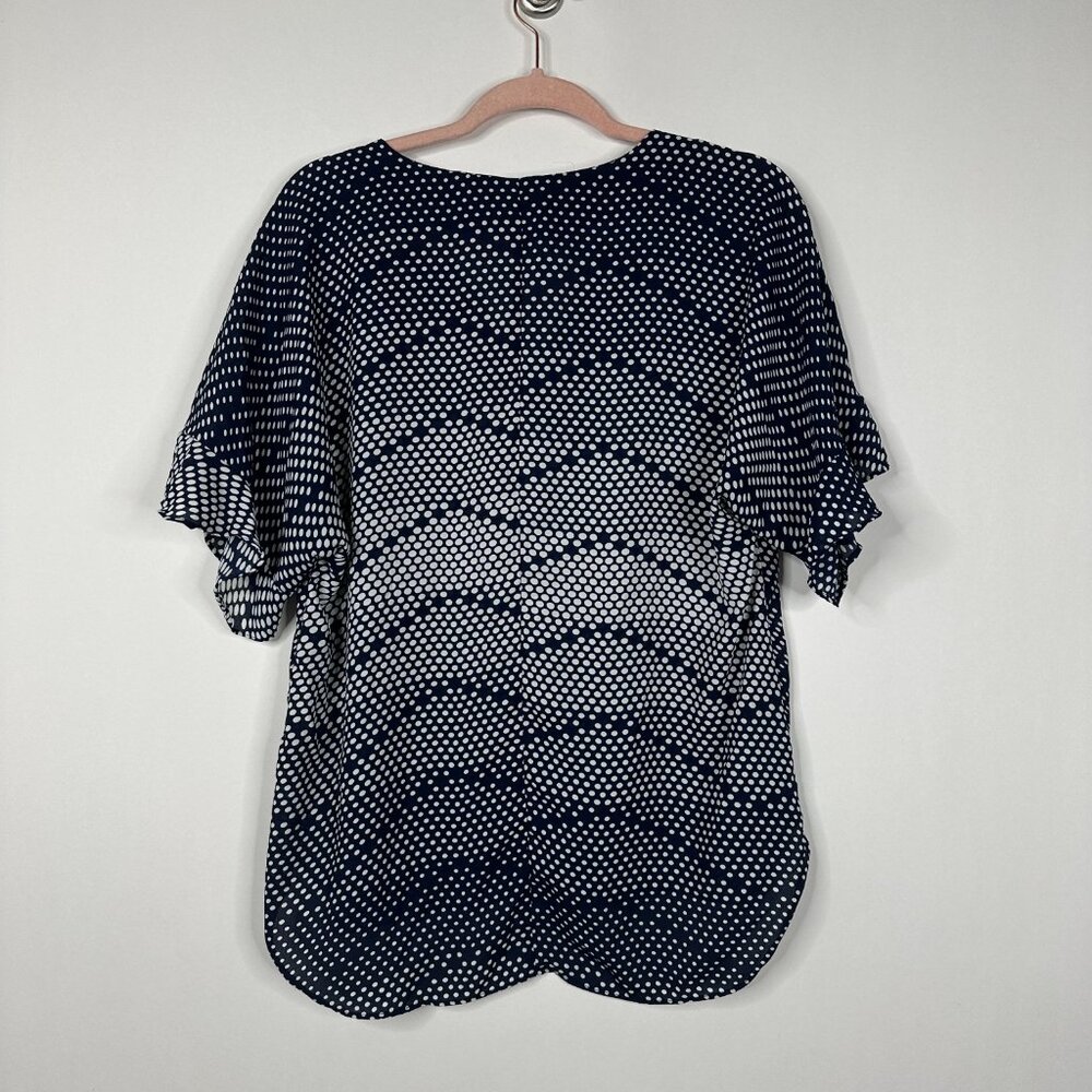 2/$30 Banana Republic Flutter Short Sleeve V-Neck Blouse Spot Dot Print #A1380 - Picture 4 of 8